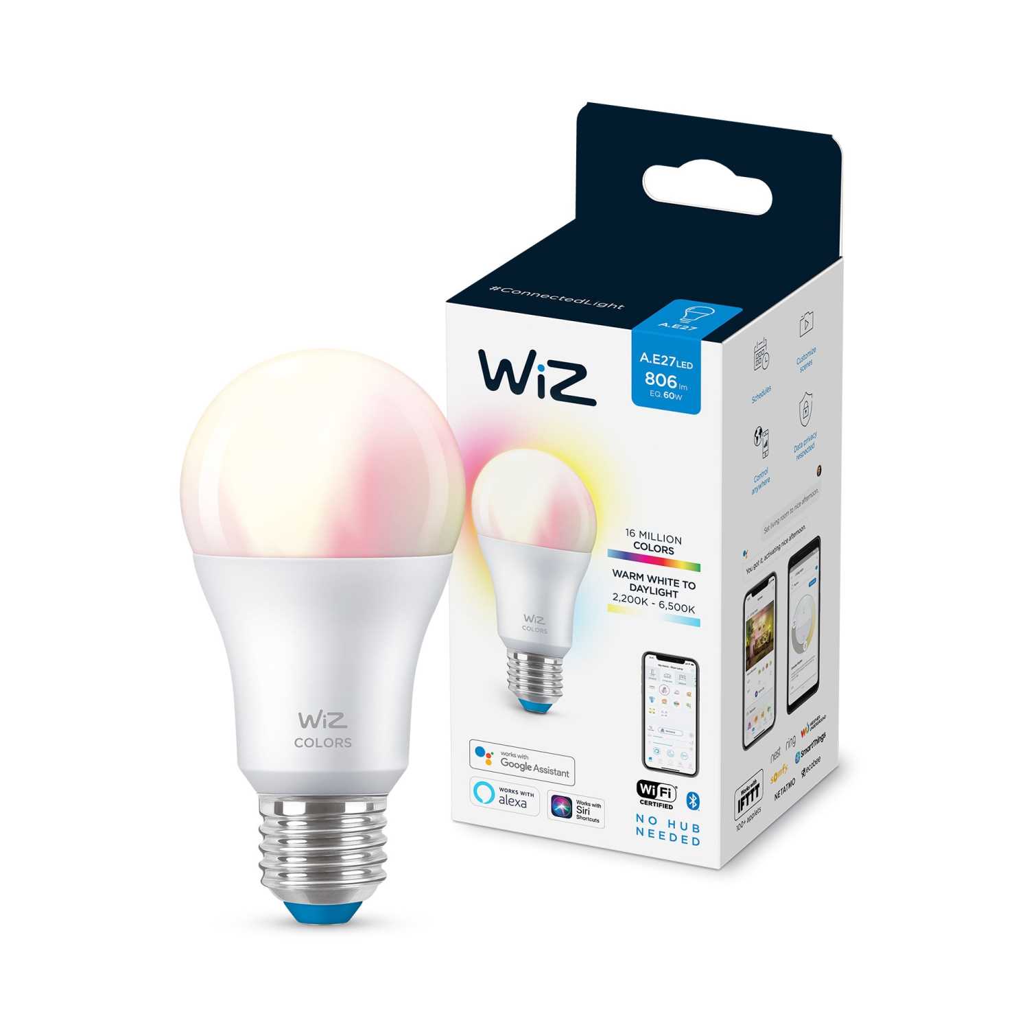 фото Умная светодиодная лампа wi-fi ble 60w a60 e27 922-65 rgb 1pf/6 wiz