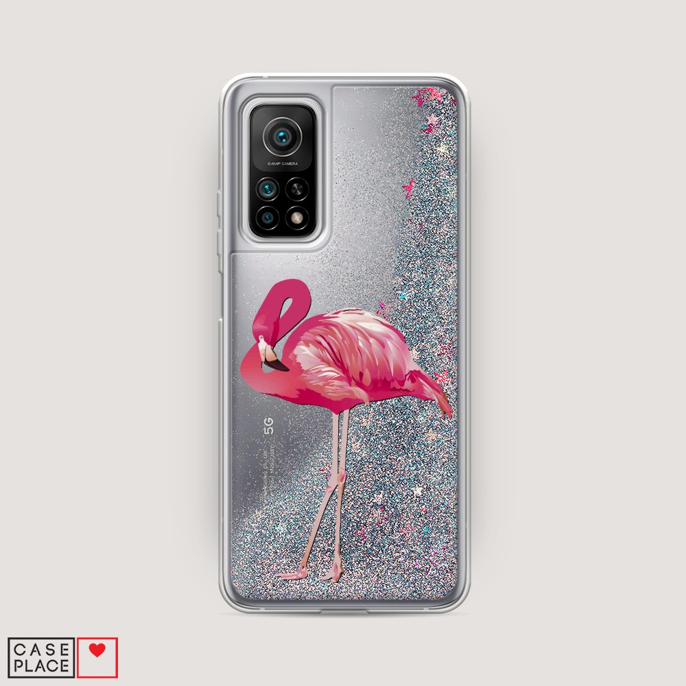 

Жидкий чехол с блестками "Застенчивый фламинго" на Xiaomi Mi 10T Pro