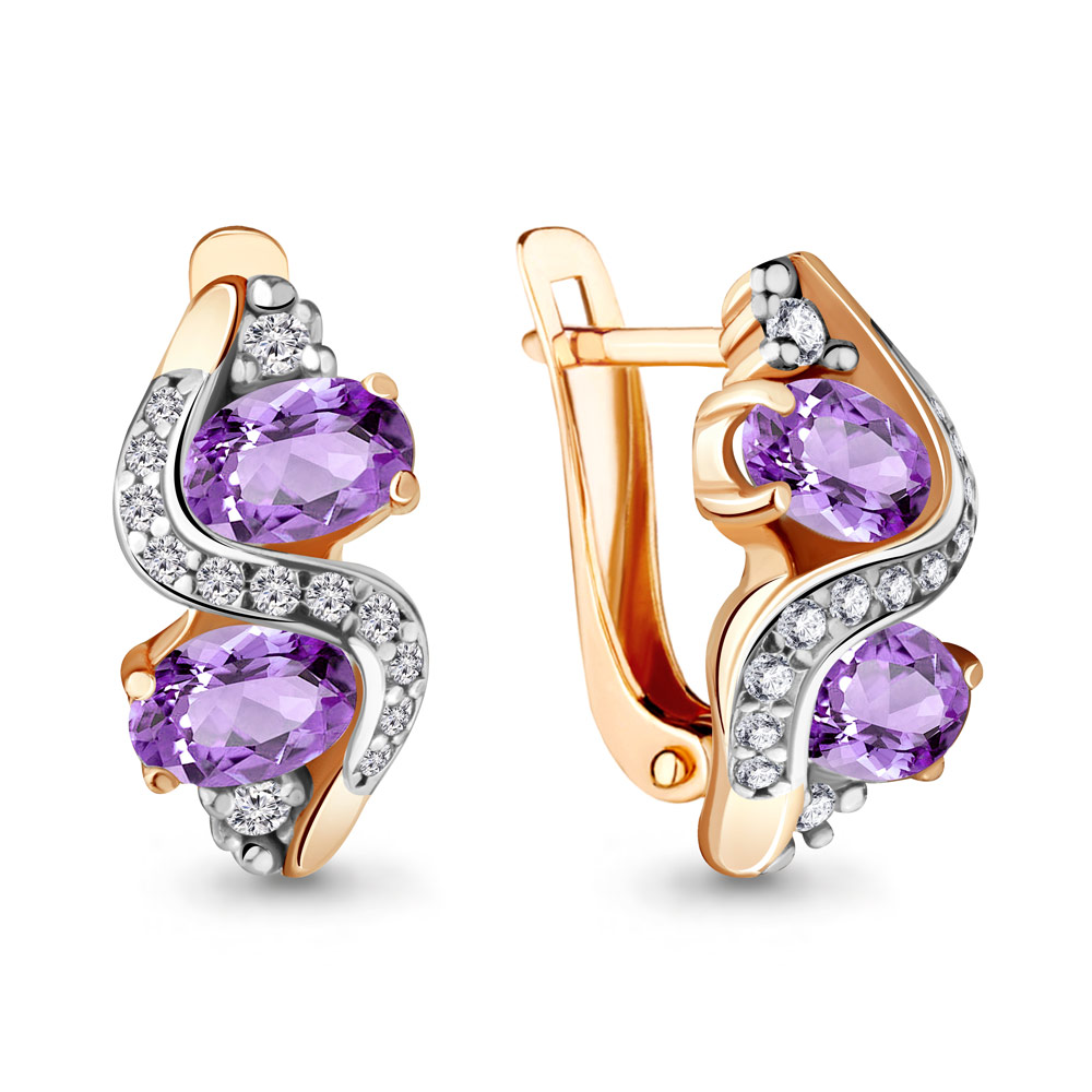 

Серьги из серебра с аметистом/фианитом Aquamarine 4723304А_925_з, 4723304А_925_з