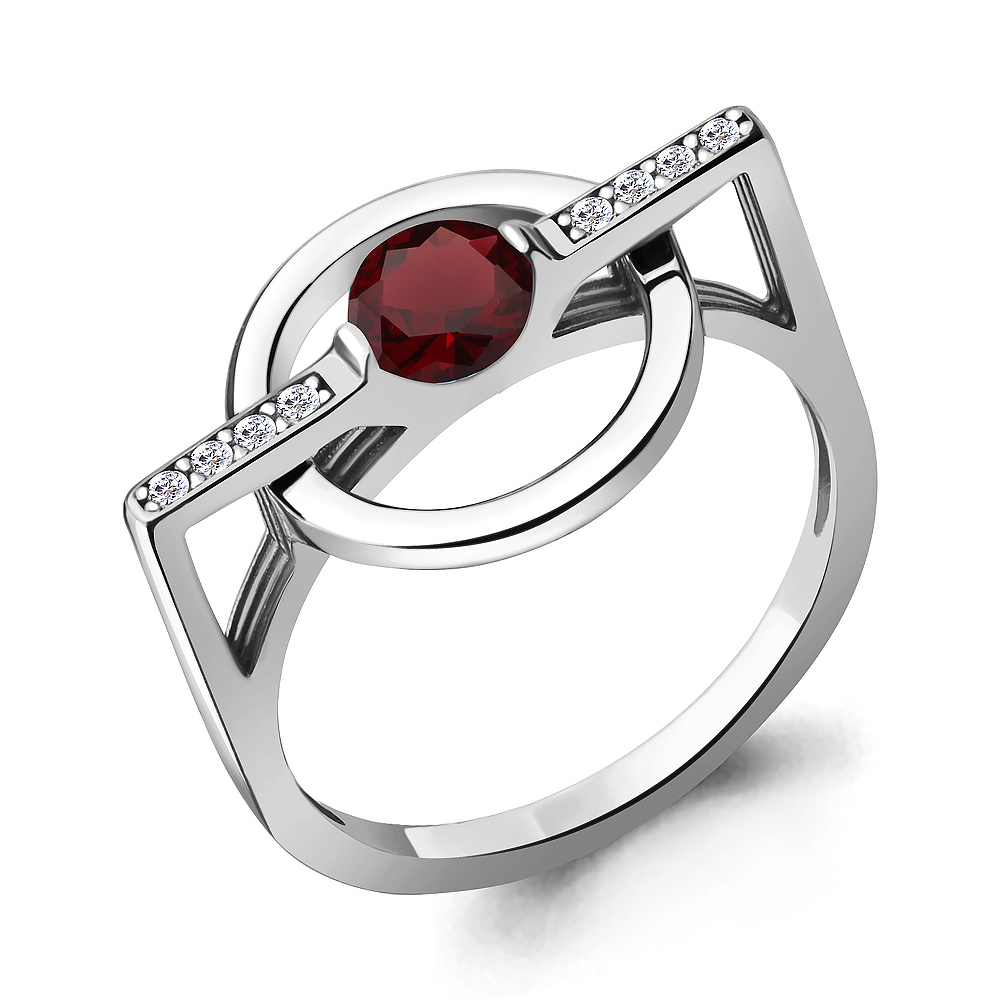 

Кольцо из серебра с гранатом/фианитом р., Aquamarine 6986703А, 6986703А_925_р