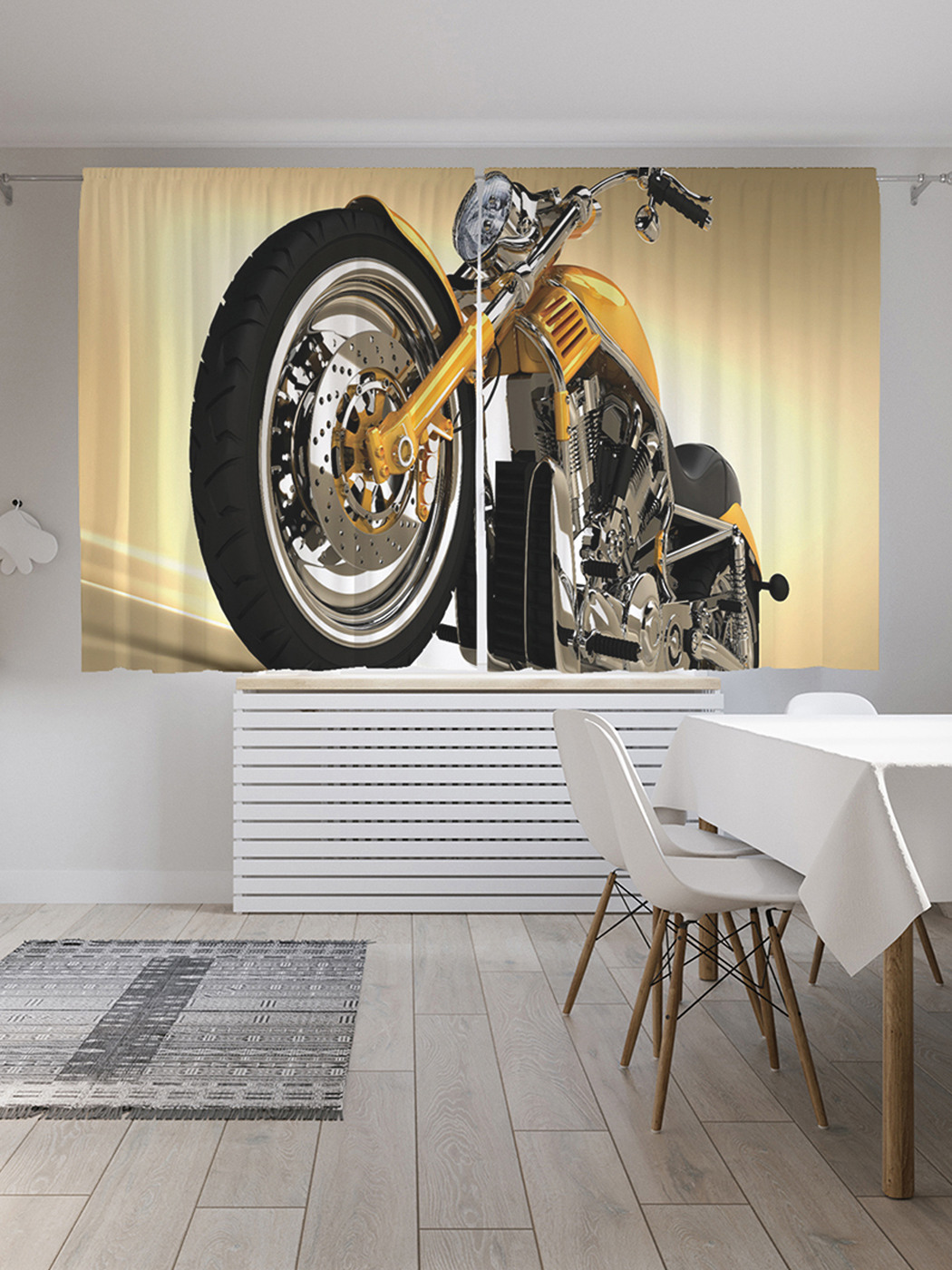 фото Шторы с фотопечатью "желтый мотоцикл" из сатена, 290х180 см joyarty