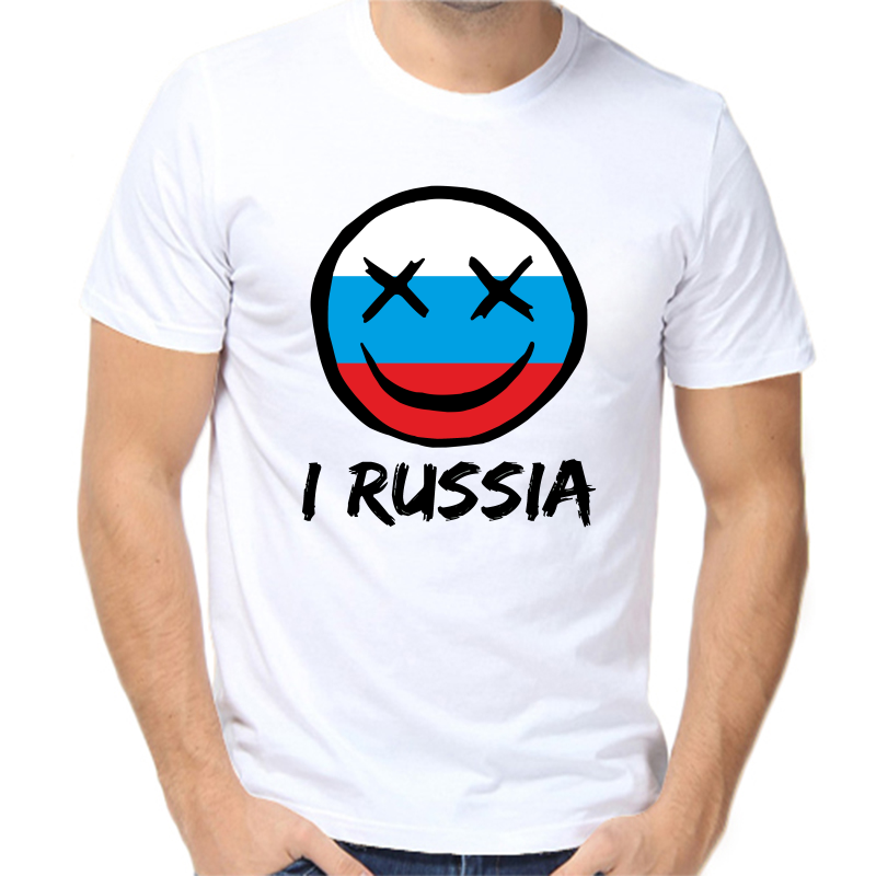 

Футболка мужская белая 50 р-р с надписью Россия I Russia, Белый, fm_73