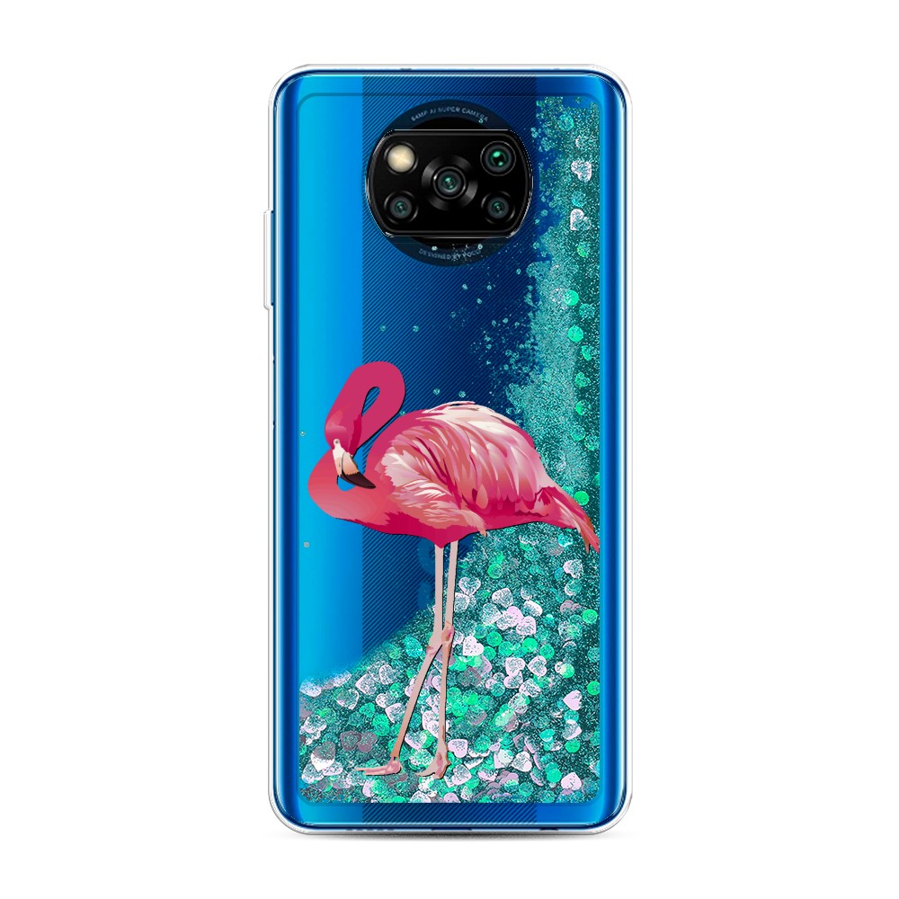 

Жидкий чехол с блестками "Застенчивый фламинго" на Xiaomi Poco X3 NFC, 39295-1