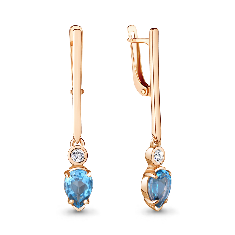 

Серьги подвески из серебра с топазом/фианитом Aquamarine 4725405А_925_з, 4725405А_925_з