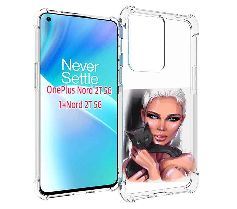 

Чехол MyPads девушка-с-черным-котиком женский для OnePlus Nord 2T, Прозрачный, Tocco