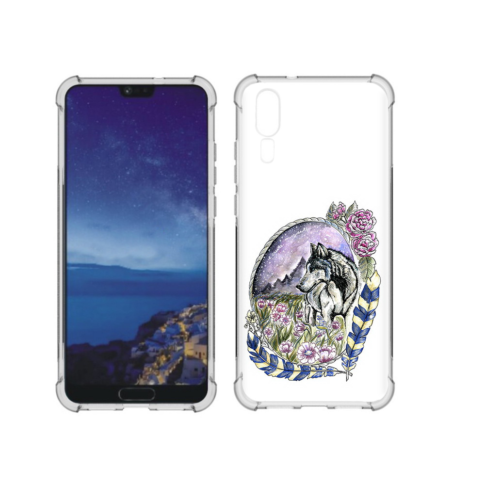 

Чехол MyPads Tocco для Huawei P20 нарисованный волк в цветах с перьями (PT108006.52.509), Прозрачный, Tocco