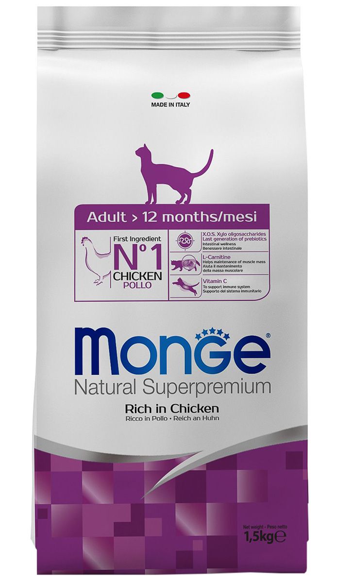 

Сухой корм для кошек Monge Adult курица 6 шт по 1,5 кг
