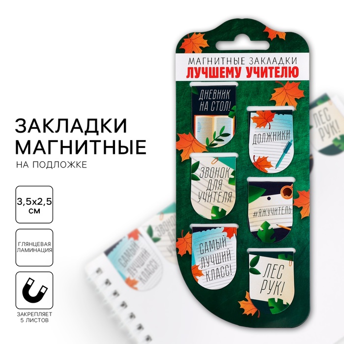 

Закладки магнитные ArtFox Лучшему учителю на подложке, 6 шт