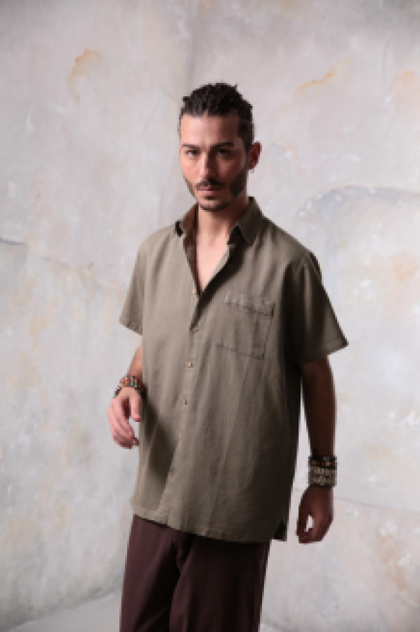 Рубашка мужская Saman Butik 19122 бежевая XL (доставка из-за рубежа)