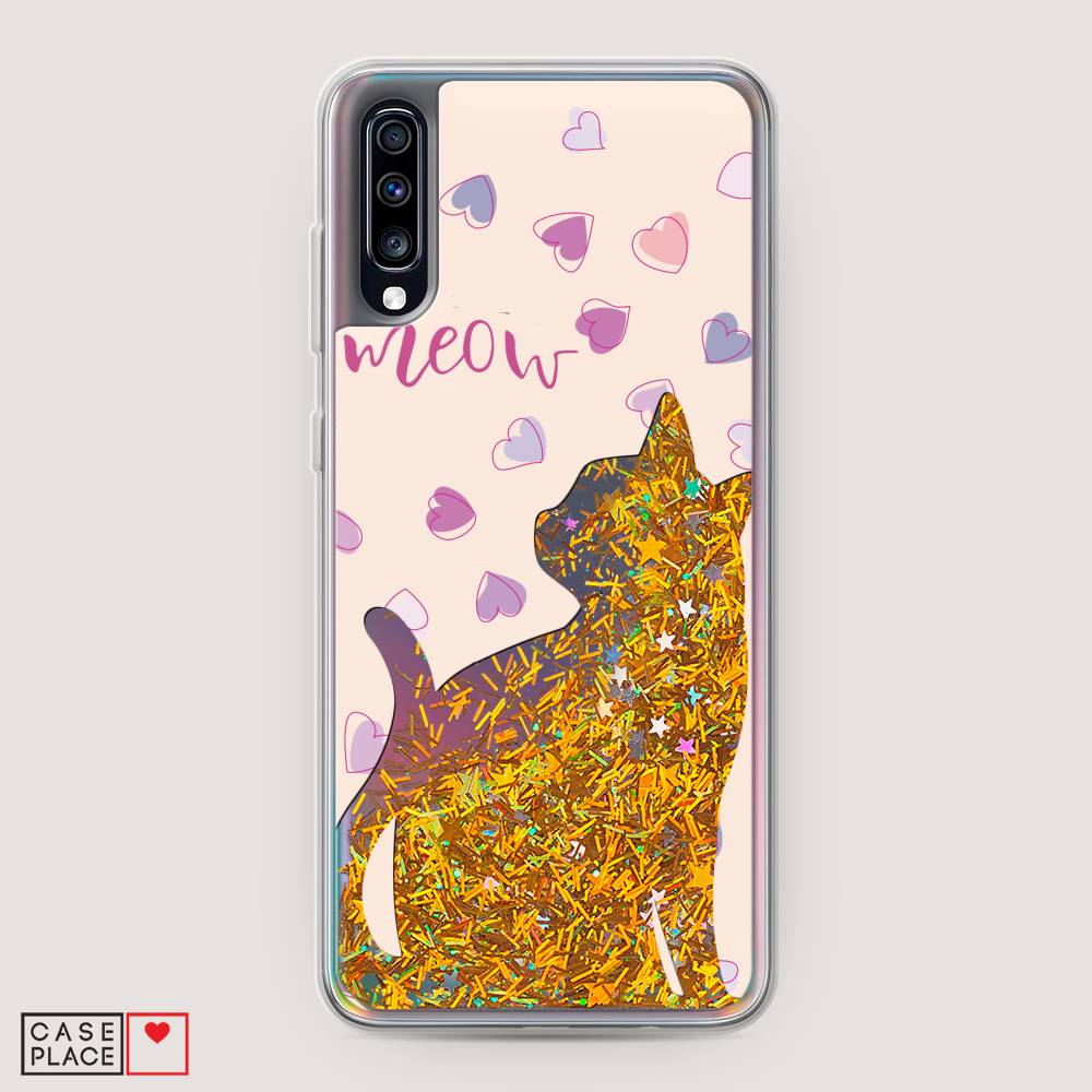фото Жидкий чехол с блестками "прозрачный кот" на samsung galaxy a70 awog