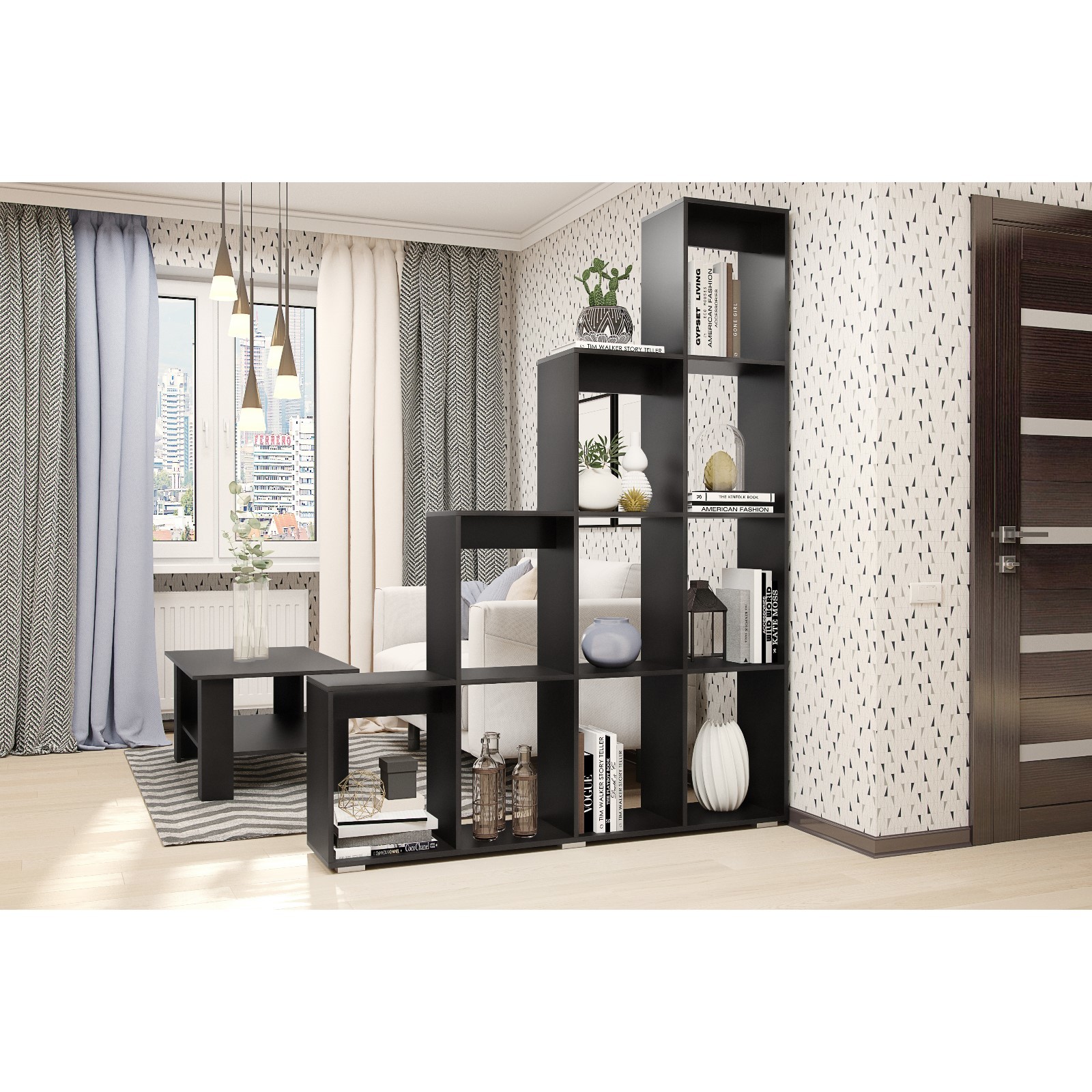 

Стеллаж-перегородка с полками Кантри, 1600х296х2036, Графит, Коричневый