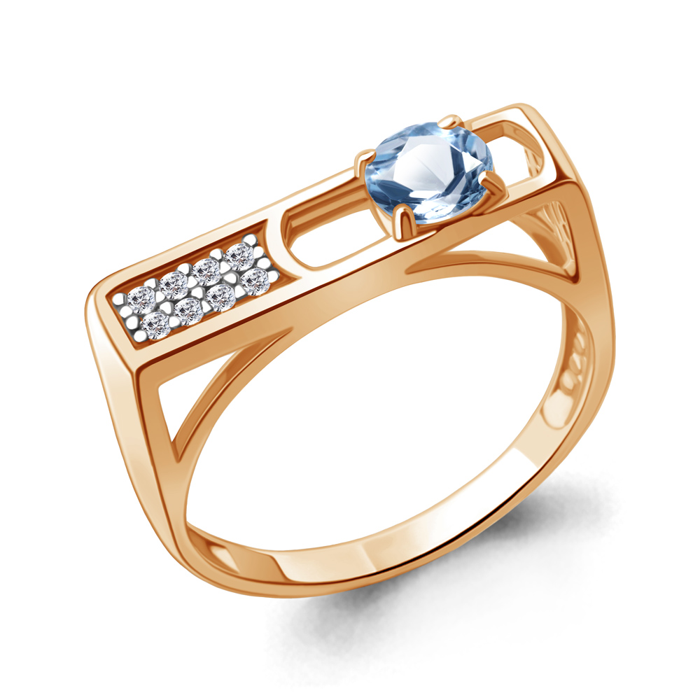 

Кольцо печатка из серебра с топазом/фианитом р., Aquamarine 6988905А, 6988905А_925_з
