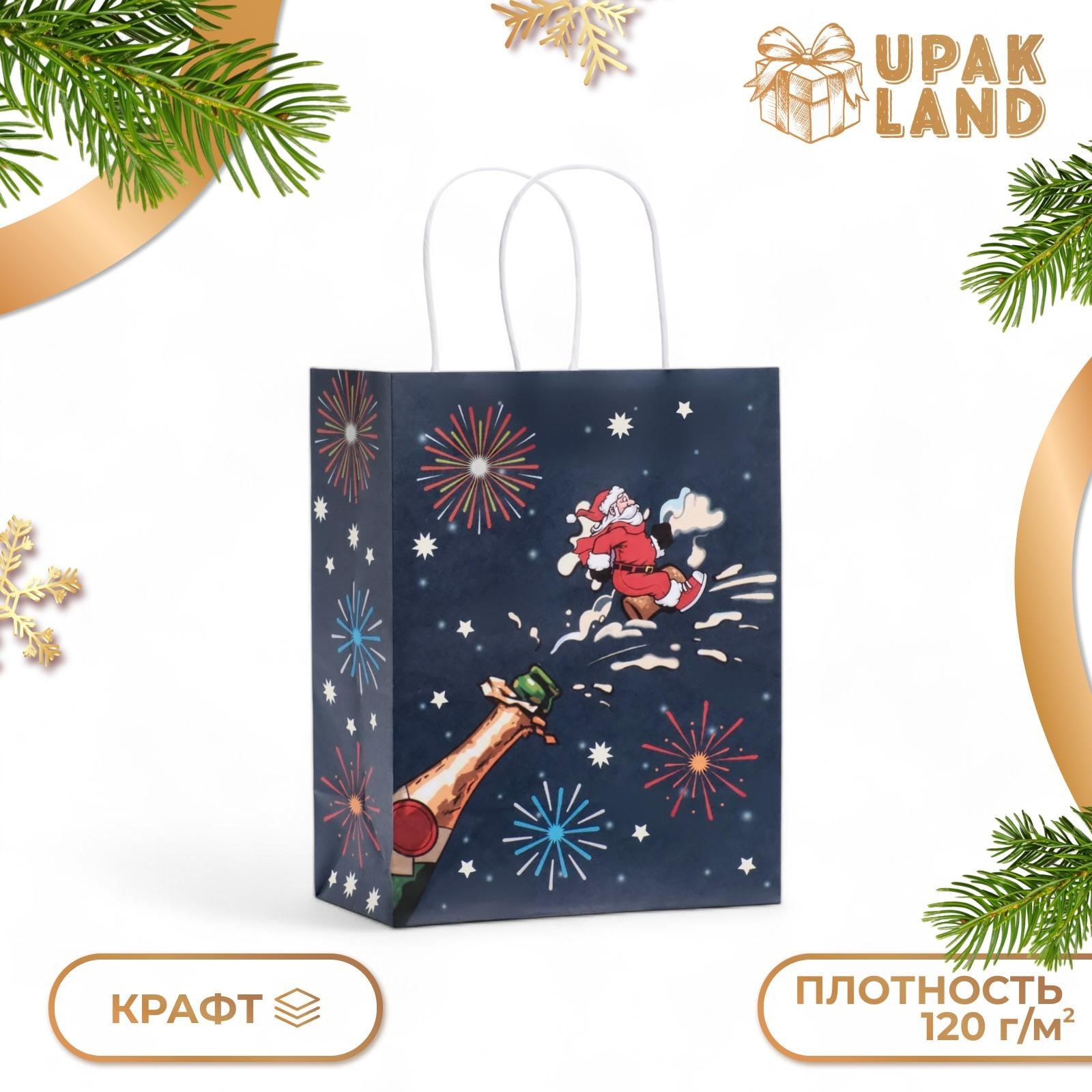 

Пакет подарочный UPAK LAND Дед Мороз бумажный, 27 х 21 х 11 см, 1 уп