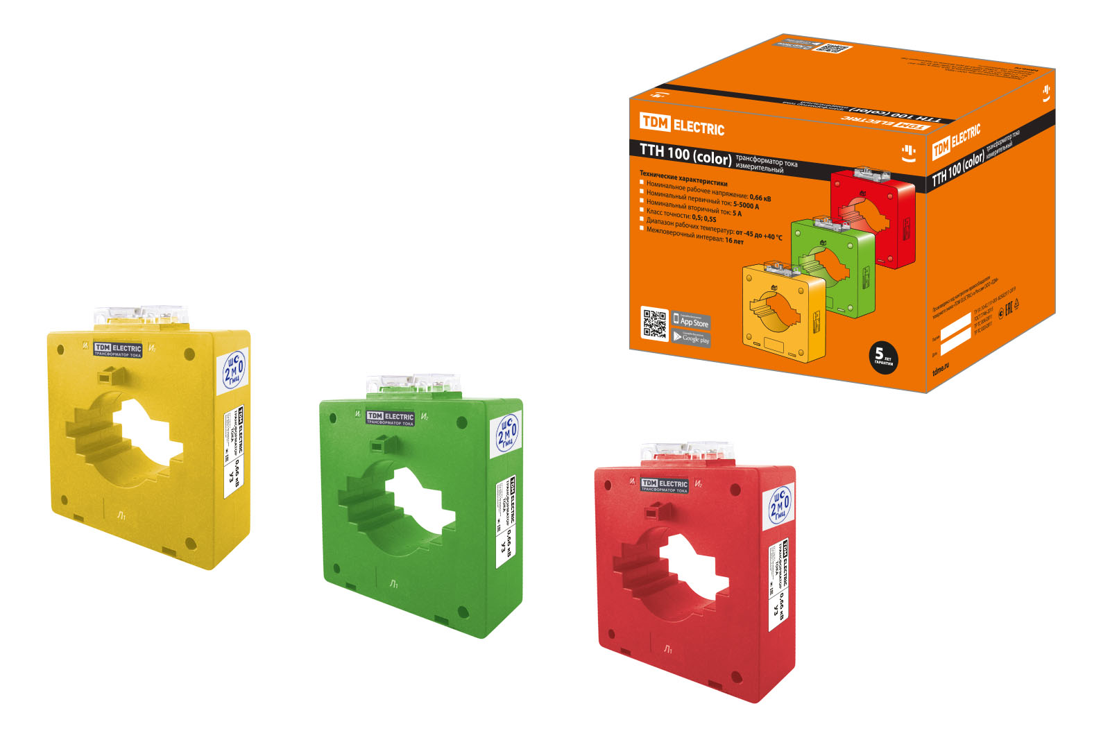 

Трансформатор тока измерительный ТТН 100/1500/5-15VA/0,5-Р (3 шт., color) TDM SQ1101-1220