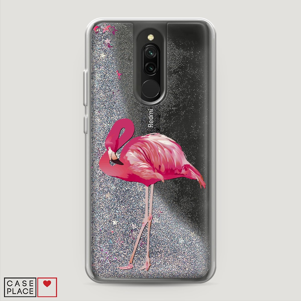 

Жидкий чехол с блестками "Застенчивый фламинго" на Xiaomi Redmi 8, 37191-1