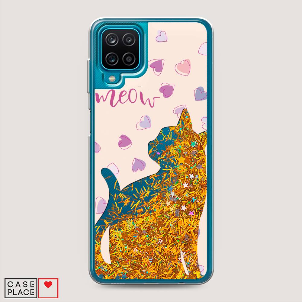фото Жидкий чехол с блестками "прозрачный кот" на samsung galaxy m12 awog