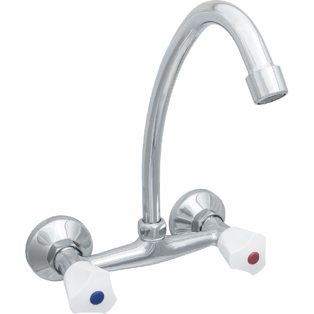 

Смеситель для кухонной мойки двуручный Стандарт ЦС-СМ 293 К Пл. Бел маховик Центр Сантехни, Серебристый, ЦС-СМ 293 К