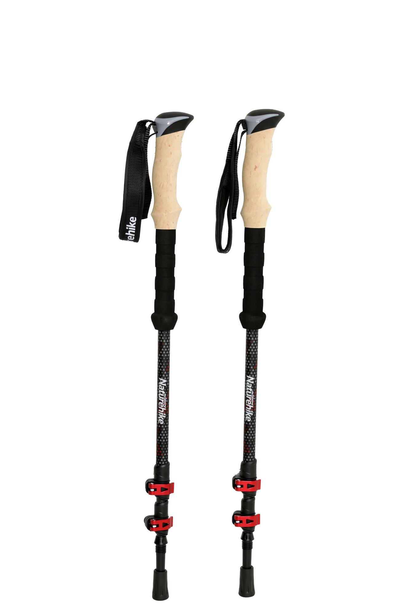 Палки треккинговые Naturehike 3-Node Carbon Fiber Telescopic Trekking Poles Red см:100-135