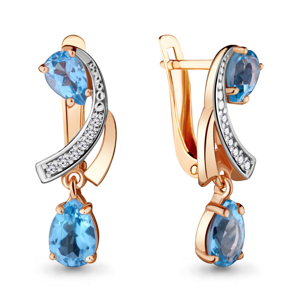 

Серьги подвески из серебра с топазом/фианитом Aquamarine 4721105А, 4721105А_925_з