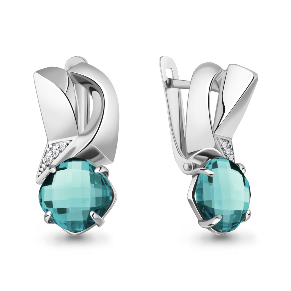 

Серьги из серебра с турмалином искусственным/фианитом Aquamarine 4494788А, 4494788А_925_р