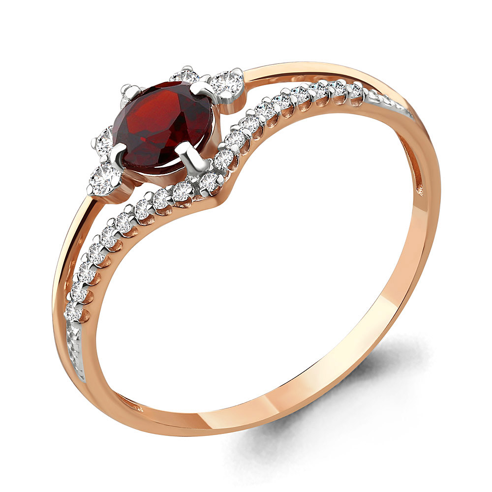 

Кольцо из красного золота с гранатом/фианитом р., Aquamarine 6596403А, 6596403А_585_кз