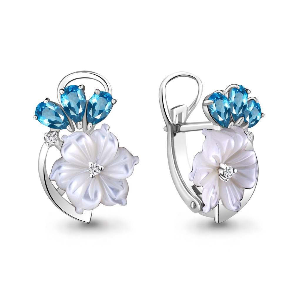 

Серьги из серебра с топазом/перламутром/фианитом Aquamarine 4470905А, 4470905А_925_р