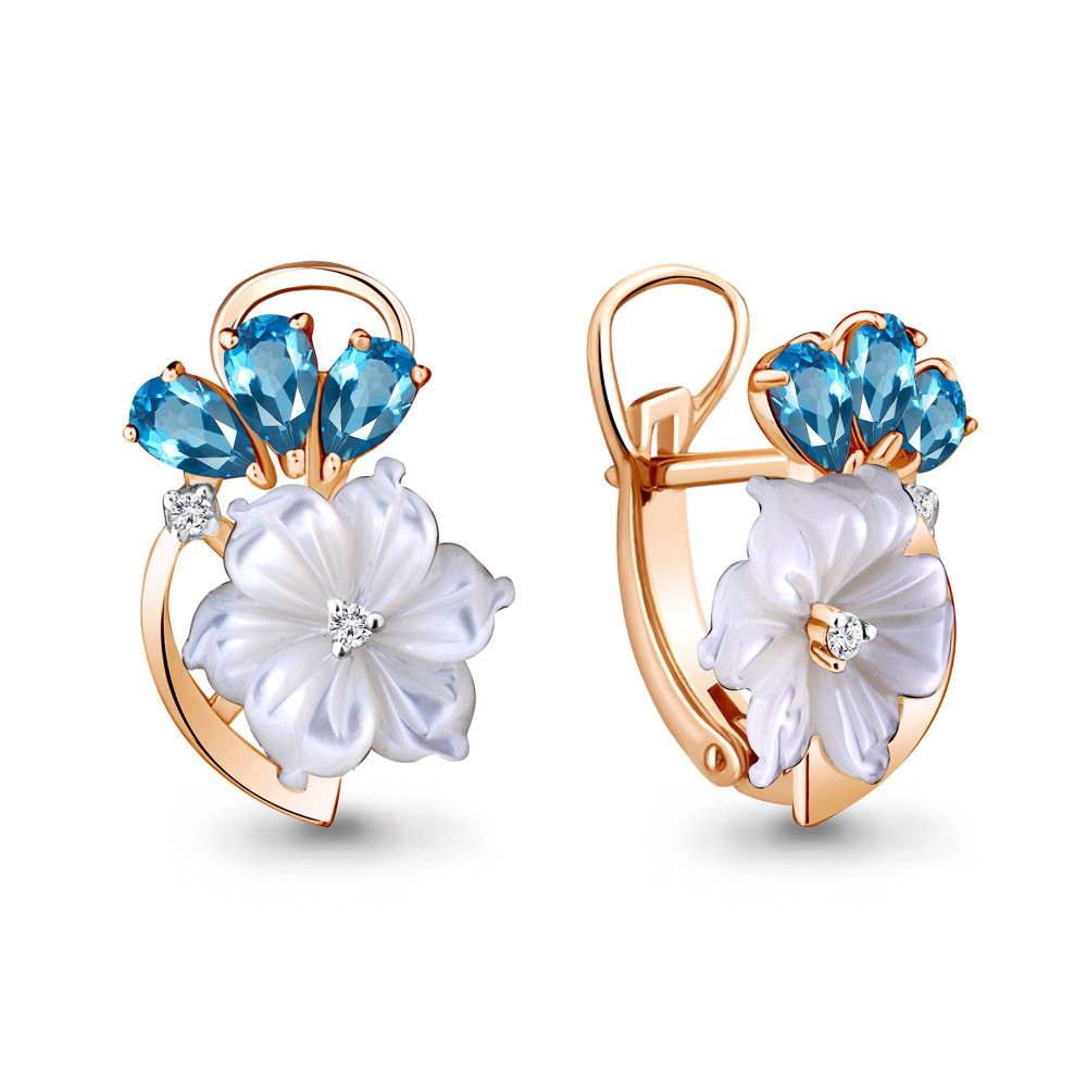 

Серьги из серебра с топазом/перламутром/фианитом Aquamarine 4470905А, 4470905А_925_з