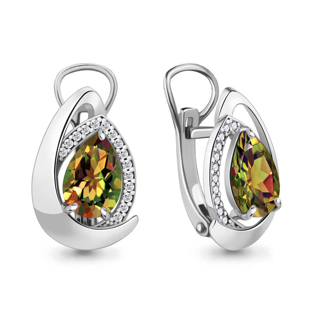 

Серьги из серебра с султанитом искусственным/фианитом Aquamarine 4480019А, 4480019А_925_р