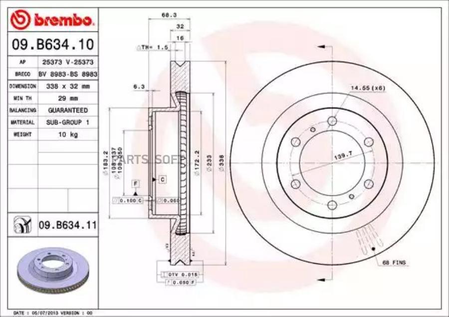 Диск тормозной передний LEXUS GX 11/09-> / TOYOTA LAND CRUISER 07/09-> BREMBO 09.B634.11