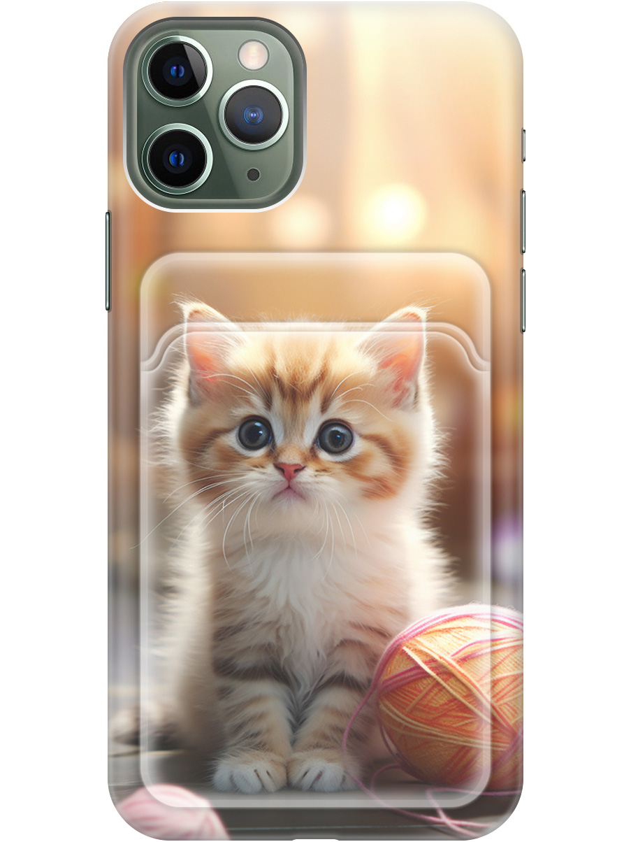 

Силиконовый чехол на Apple iPhone 11 Pro с рисунком "Котик и нитки", Белый;желтый;розовый, 20012023