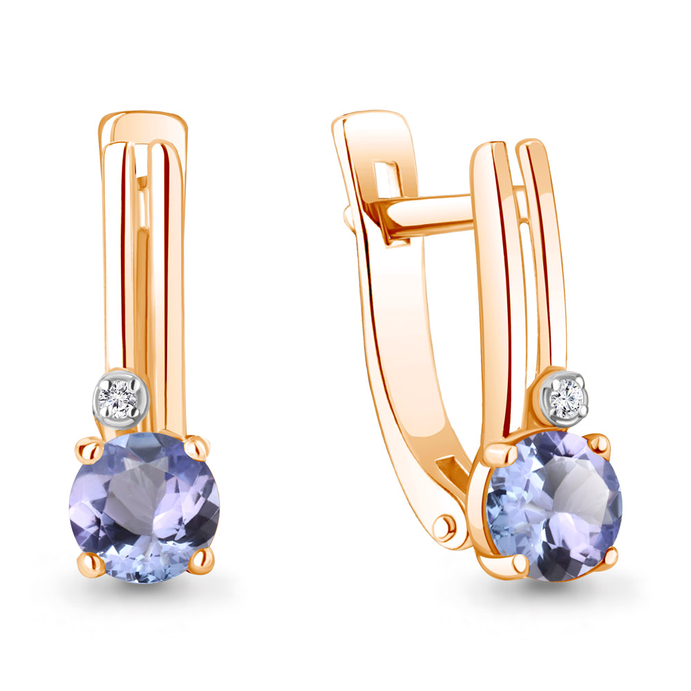 

Серьги из красного золота с бриллиантом/танзанитом Aquamarine 943031к, 943031к_585_кз