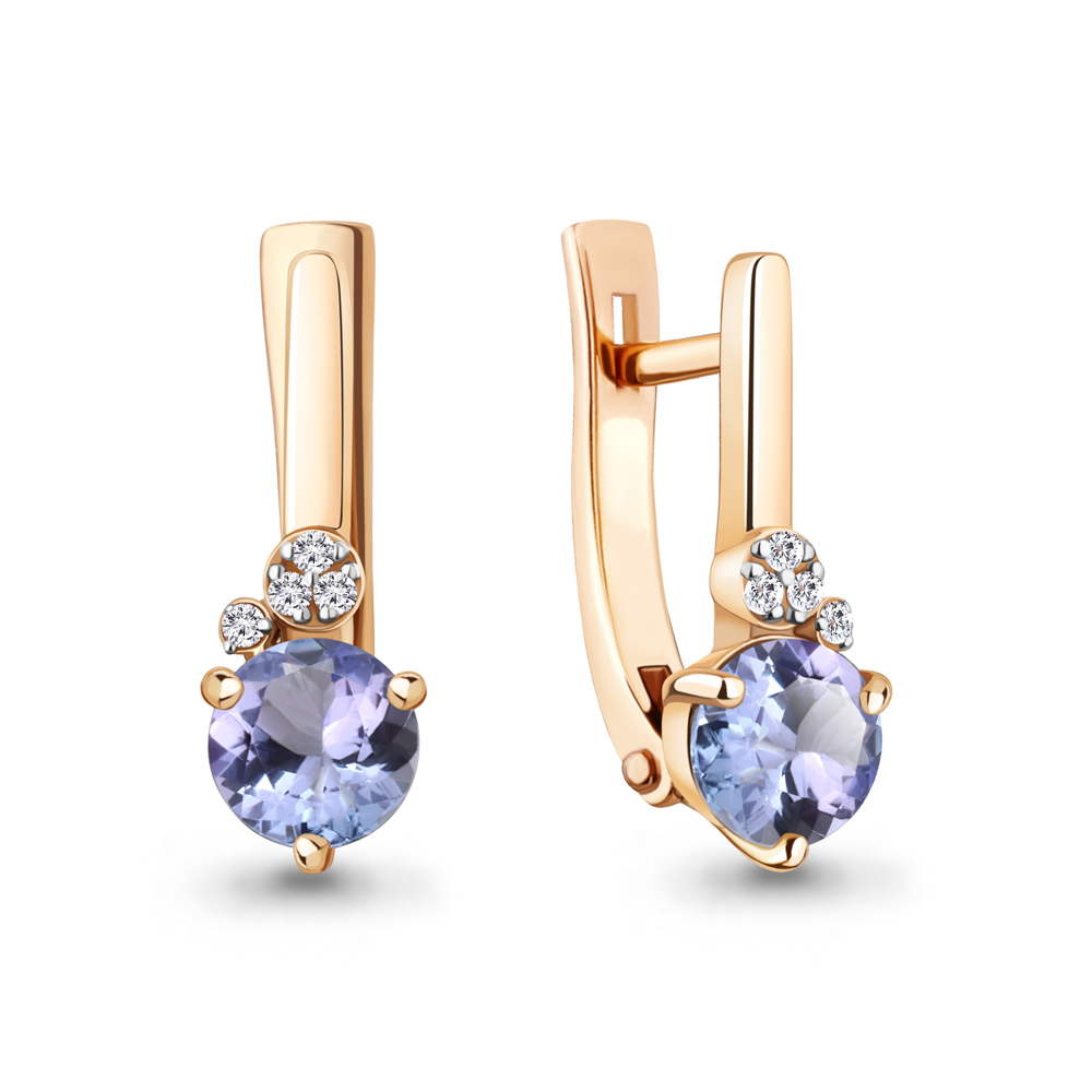 

Серьги из красного золота с бриллиантом/танзанитом Aquamarine 943037к, 943037к_585_кз