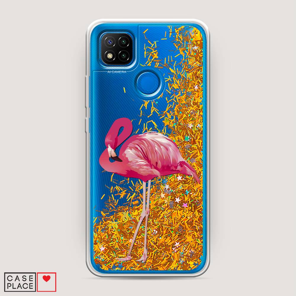 

Жидкий чехол с блестками "Застенчивый фламинго" на Xiaomi Redmi 9C, 39090-1