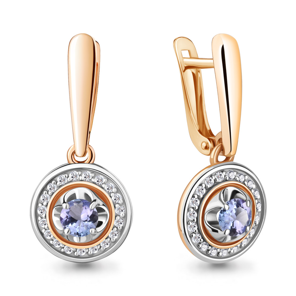 

Серьги подвески из красного золота с бриллиантом/танзанитом Aquamarine 943051к, 943051к_585_кз