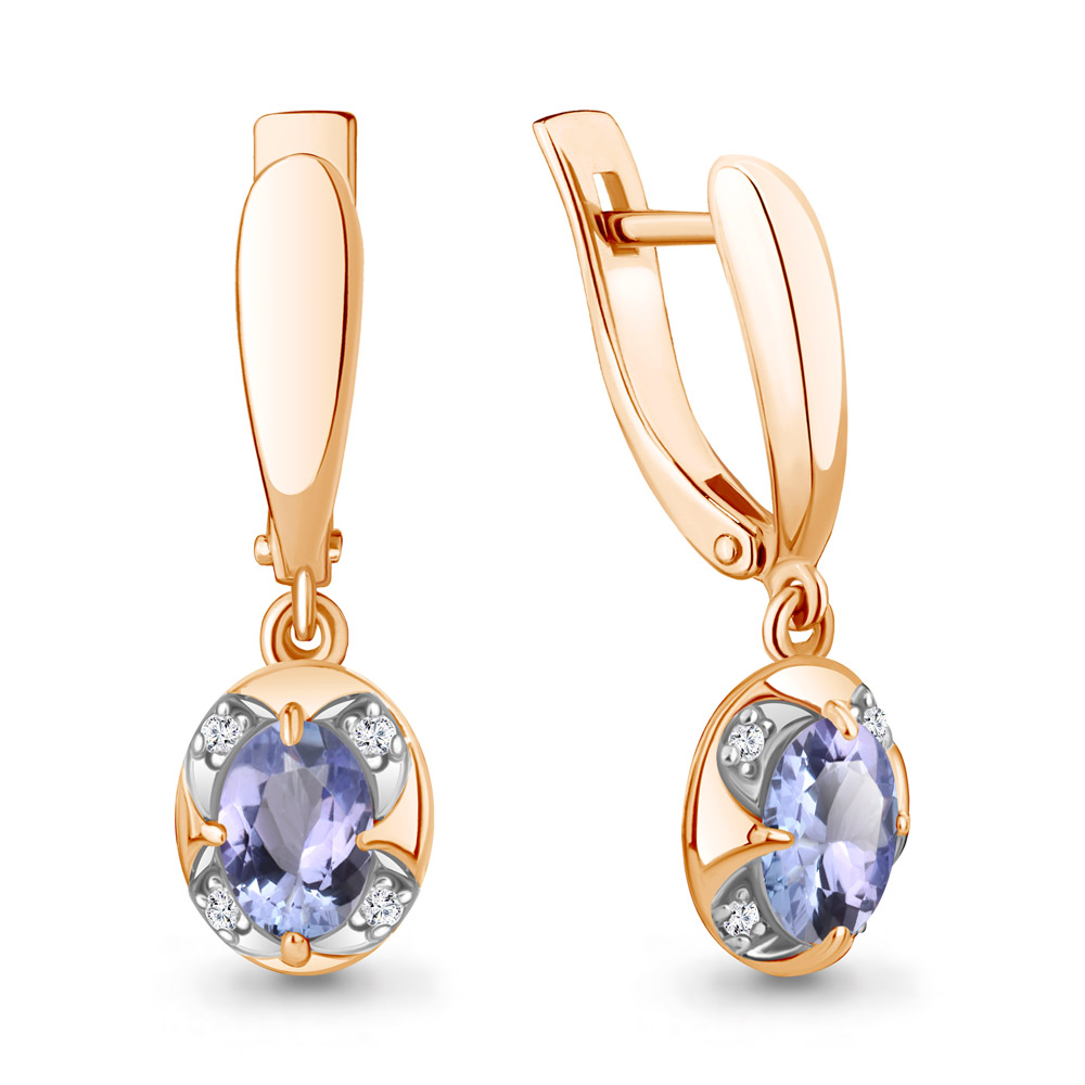 

Серьги подвески из красного золота с бриллиантом/танзанитом Aquamarine 943054Ак, 943054Ак_585_кз