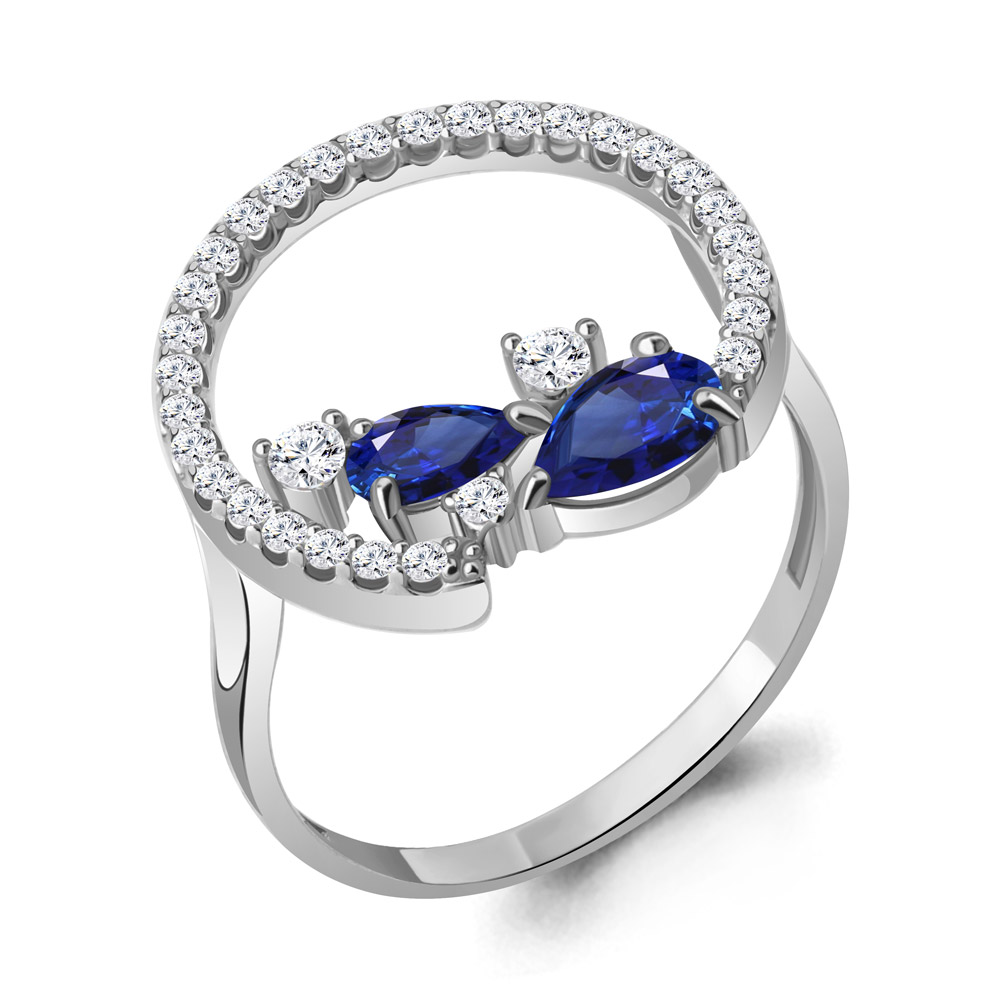 

Кольцо из серебра с сапфиром искусственным/фианитом р. Aquamarine 67731АБ, 67731АБ_925_р