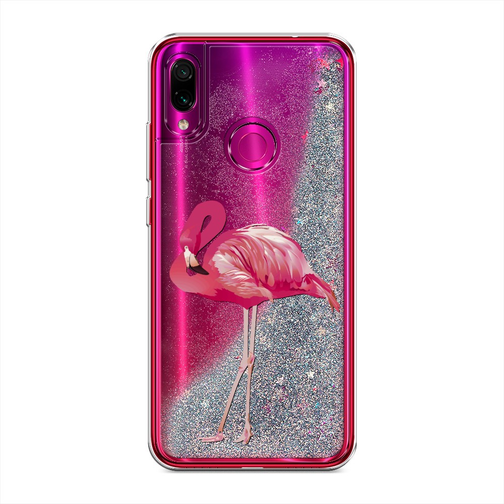 фото Жидкий чехол с блестками "застенчивый фламинго" на xiaomi redmi note 7 awog