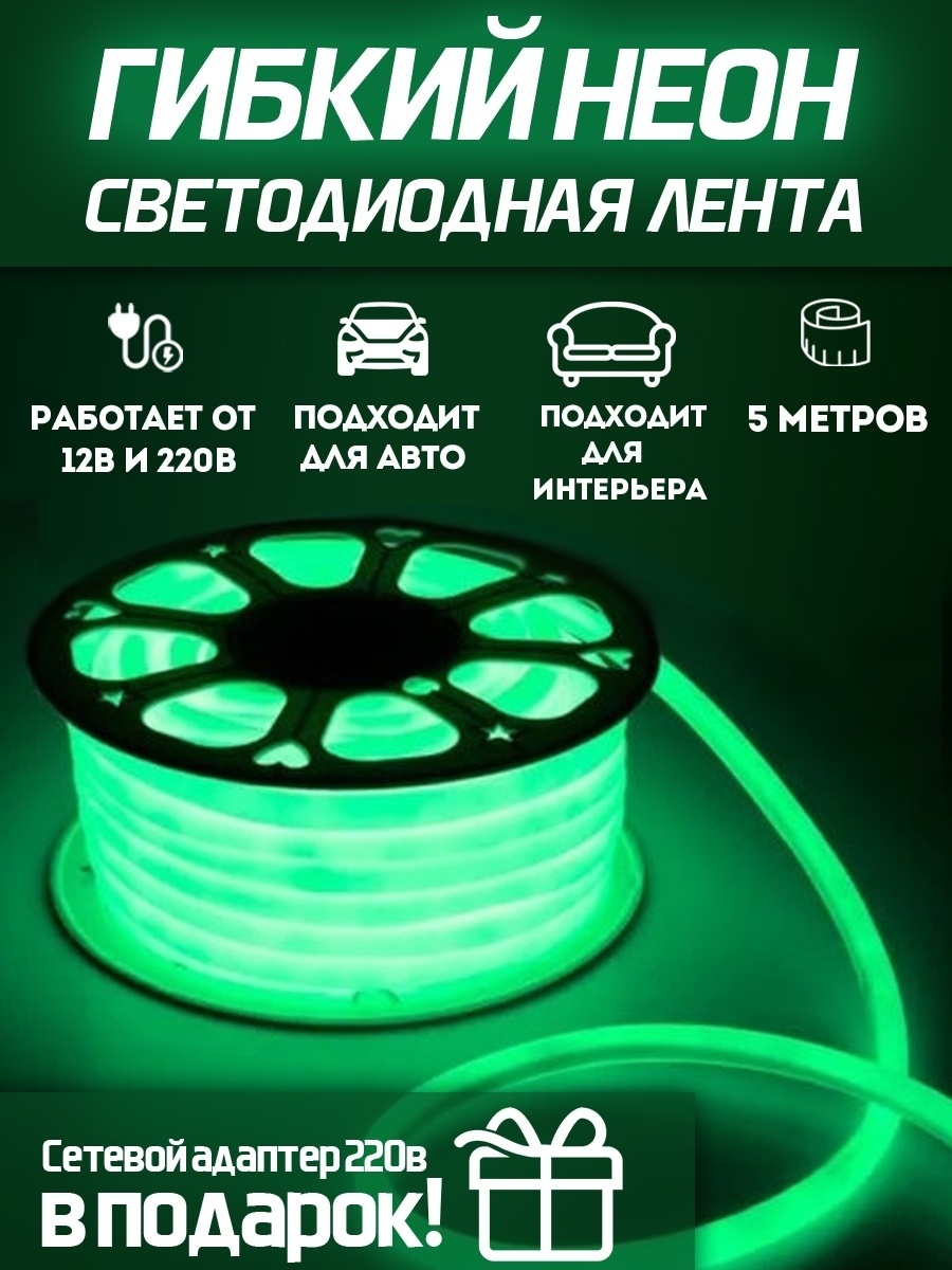 Светодиодная лента Luckystore 12V 5м блок питания 220В в комплекте, зеленый
