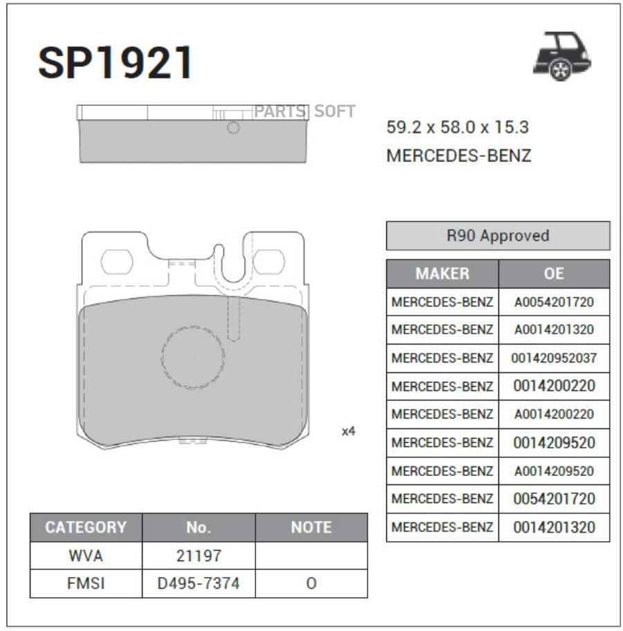 

Колодки тормозные MERCEDES W210/W202/W124/W201/R129/R170/A208 CLK задние SP1921