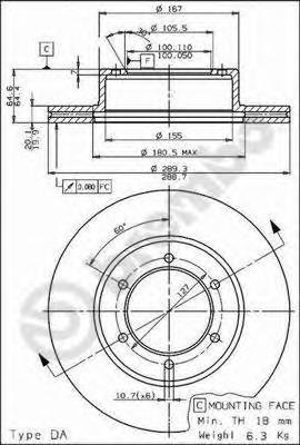 

Диск тормозной передний 289mm вентилируемый