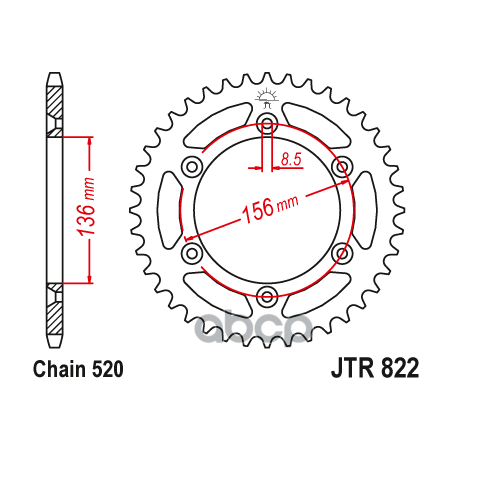 Звезда Мотоциклетная Jt Jtr822.52 JT Sprockets арт. JTR822.52