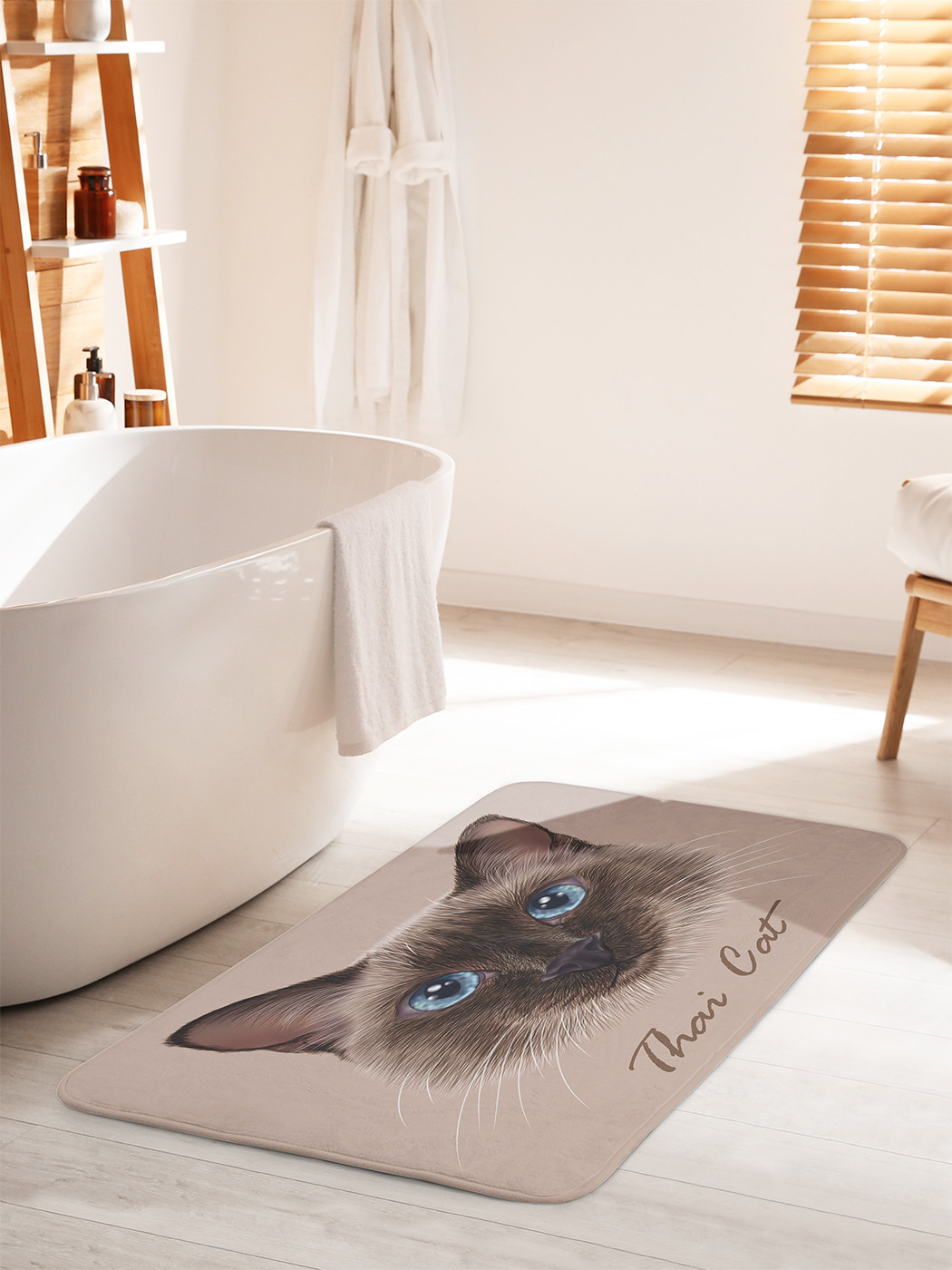Коврик для ванной туалета душа JoyArty Тайский кот, bath_68160_60x100