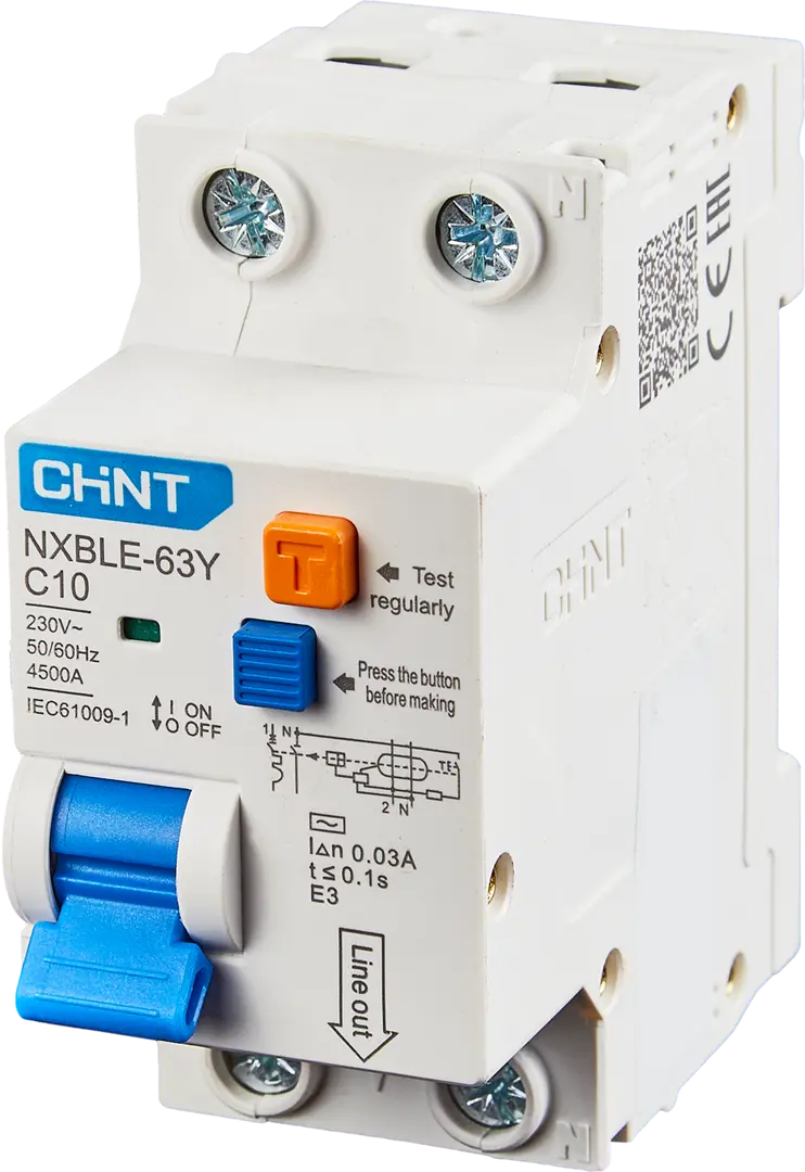 

Дифференциальный автомат Chint NXBLE-63Y 1P N C10 A 30 мА 4.5 кА AC
