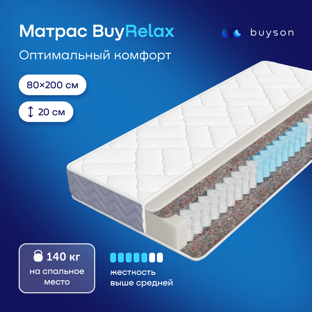 

Матрас buyson BuyRelax, независимые пружины, 200х80 см, Белый, BuyRelax