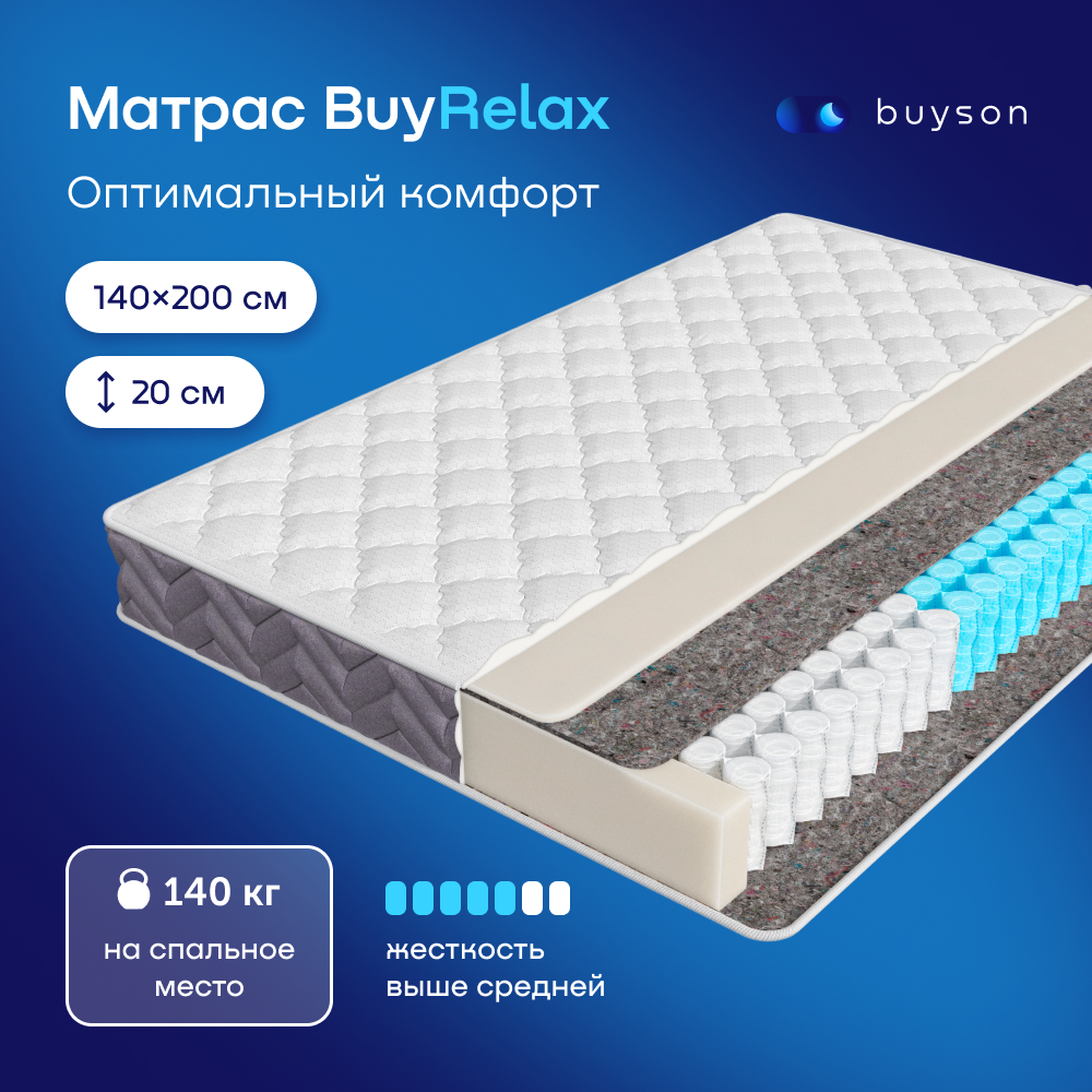 

Матрас buyson BuyRelax, независимые пружины, 200х140 см, Белый, BuyRelax