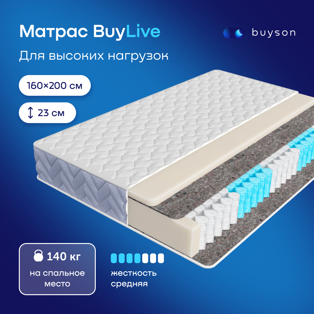 

Матрас buyson BuyLive, независимые пружины, 200х160 см, Белый, BuyLive