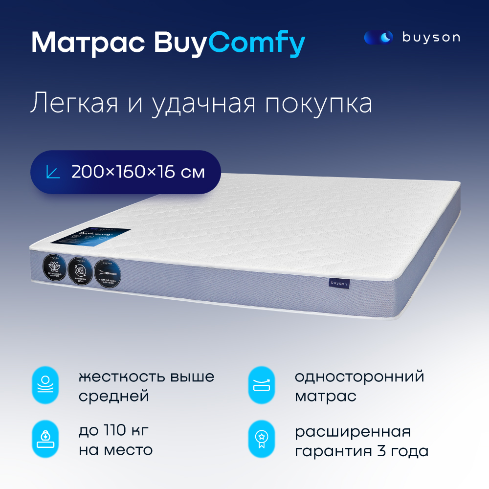 фото Матрас buyson buycomfy, зависимые пружины, 200х160 см