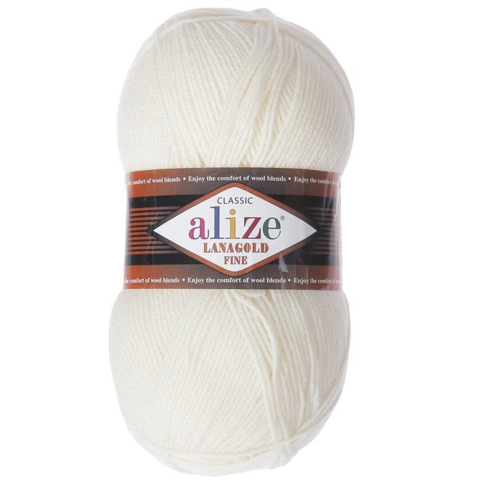 

Пряжа ALIZE Lanagold fine, 49% шерсть, 51% акрил, 390 мх100 г, 62 молочная, Бежевый