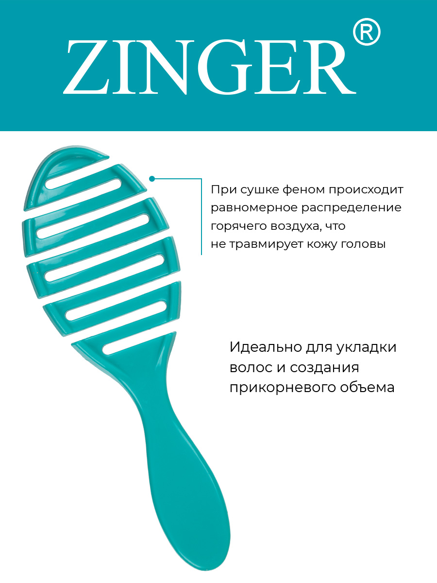 Расческа-щетка Zinger OS-5047 бирюзовая для мокрых сухих волос и массажа головы