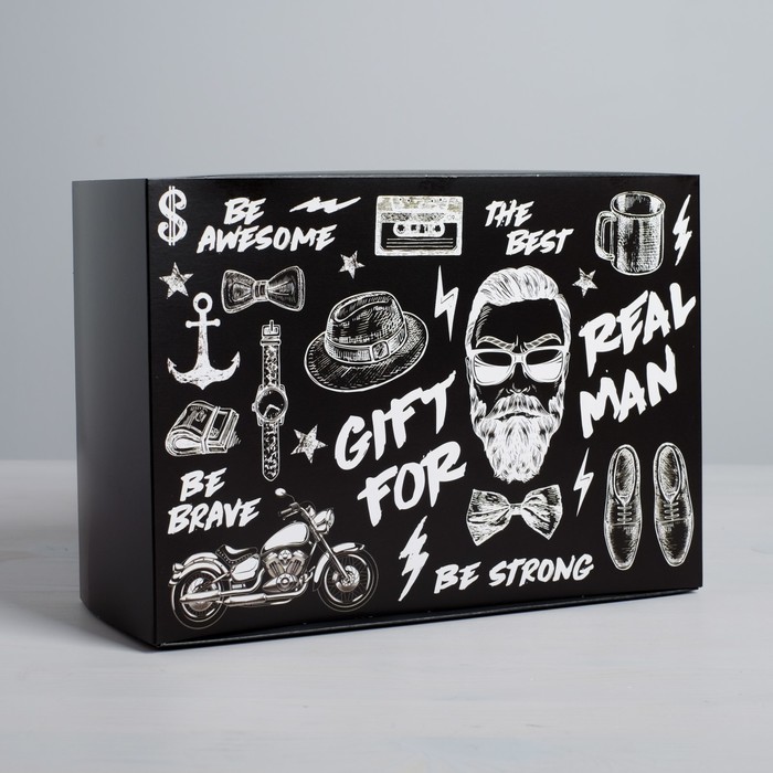 

Коробка складная Дарите Счастье Gift for real man 25  18  10 см, Черный